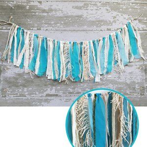 Beach Nautical Fabric GARLAND Rag Bunting Cottage Wall Décor Handmade Boho Party